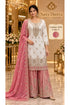 Saree Duniya Catalog 1636 Color C - adult model wearing an ivory designer suit with dusty rose-pink contrast, size XXL (44)