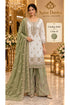 Saree Duniya Catalog 1636 Color B - adult model wearing an ivory designer suit with muted light olive-green contrast, size XXL (44)