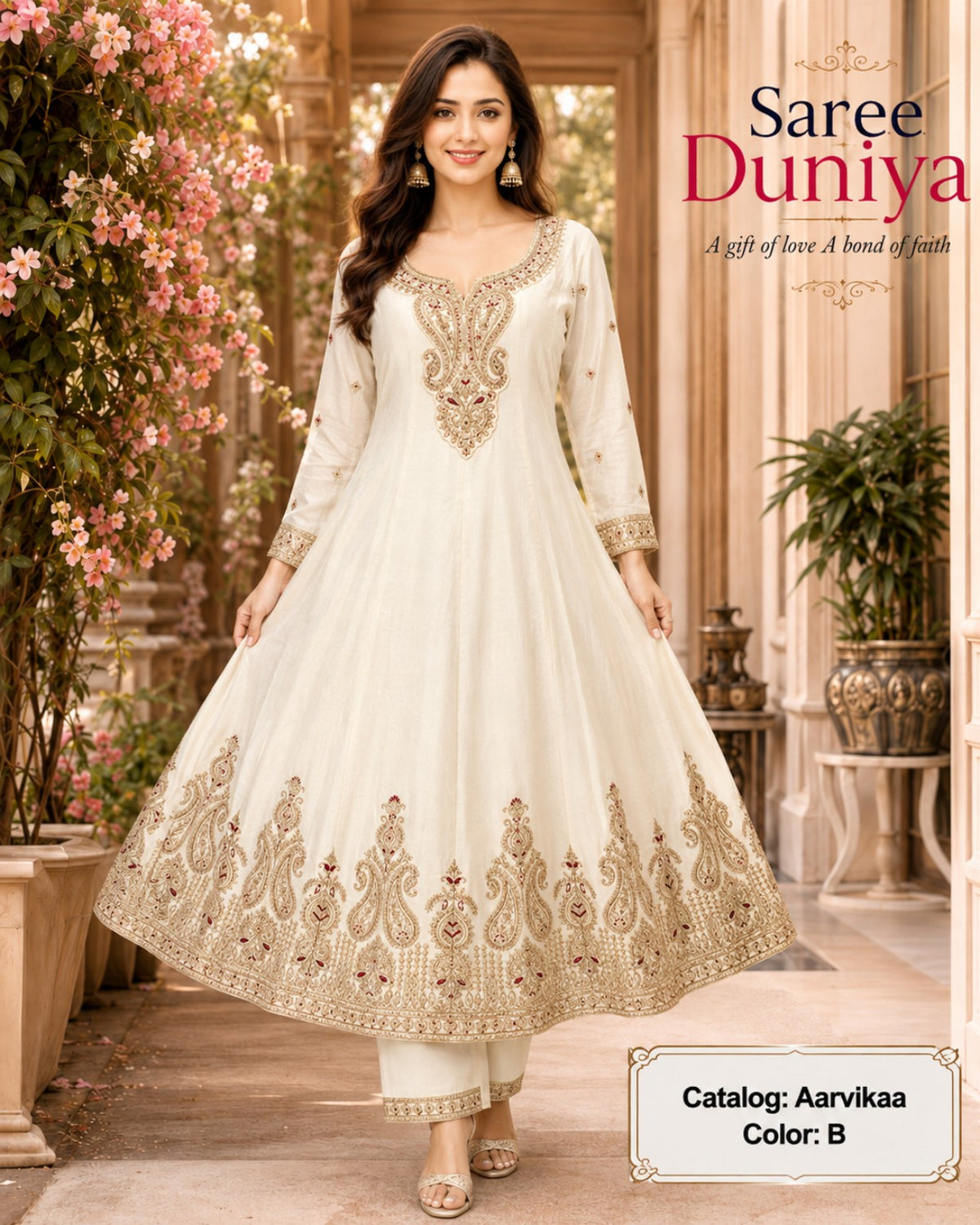 Aarvikaa Color B ivory full-stitched designer suit