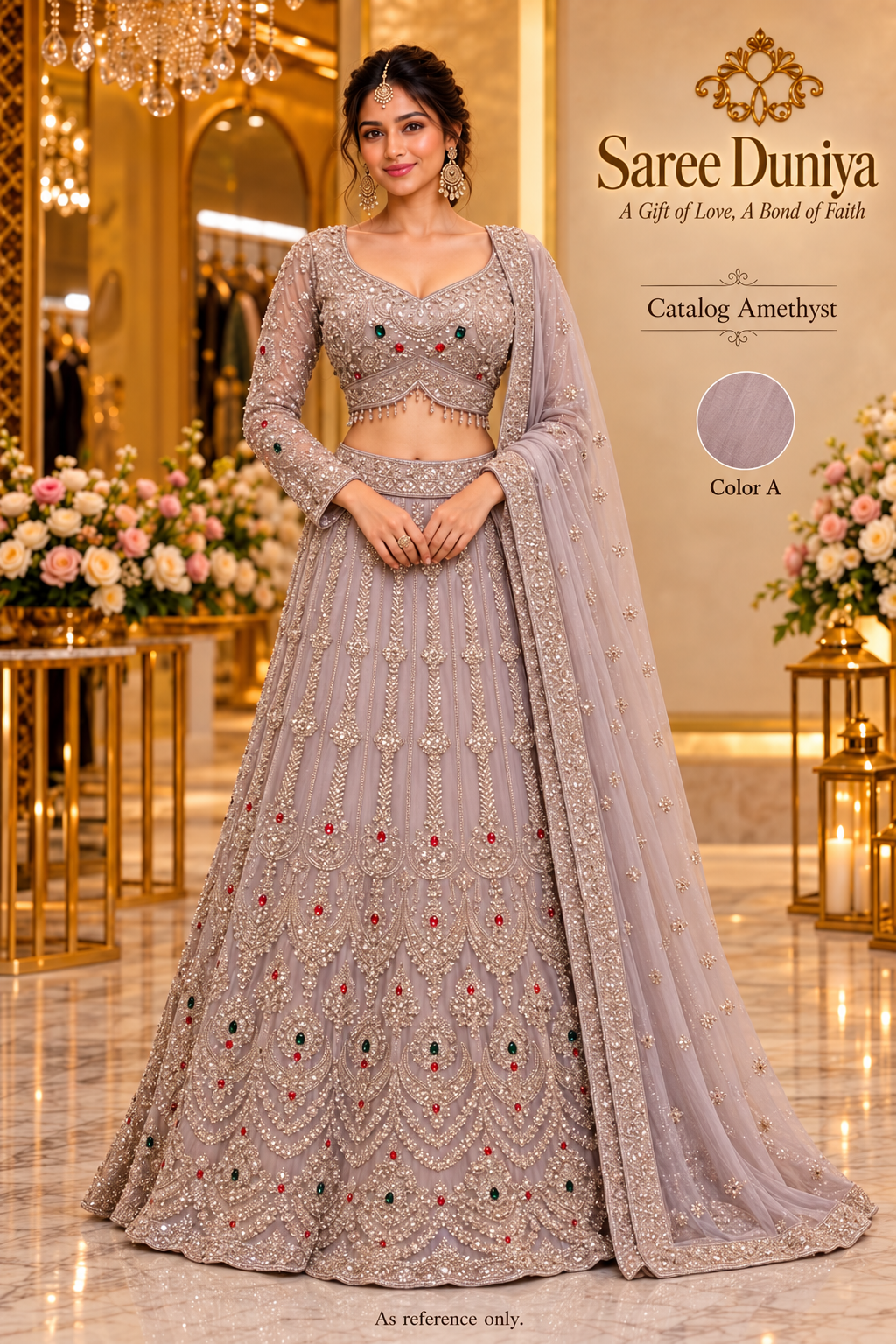 Amethyst - Color A - AI model styling reference for bridal, engagement and reception lehenga