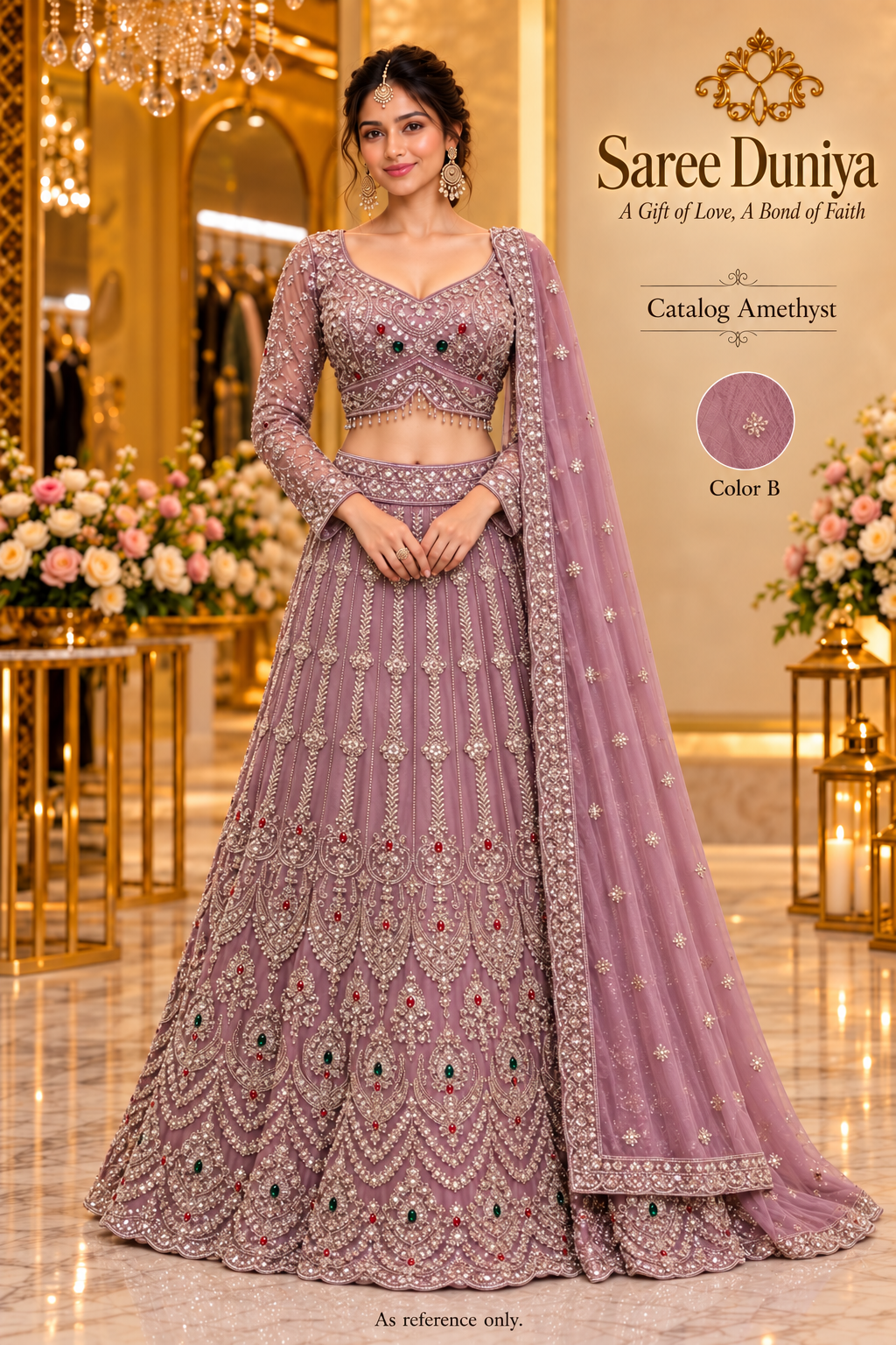 Amethyst - Color B - AI model styling reference for bridal, engagement and reception lehenga