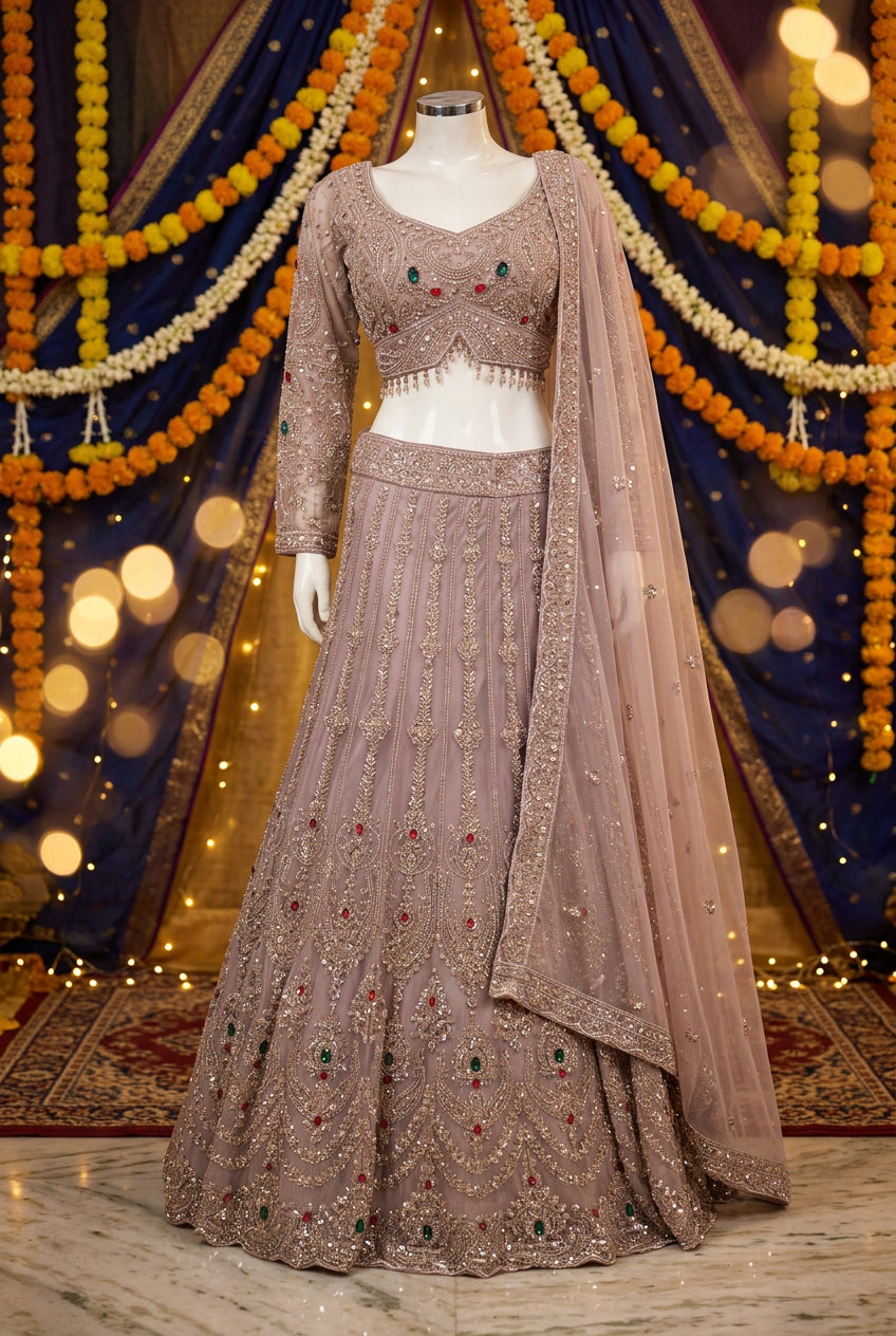 Amethyst - Color A - original supplied photo of embellished lehenga, blouse and dupatta