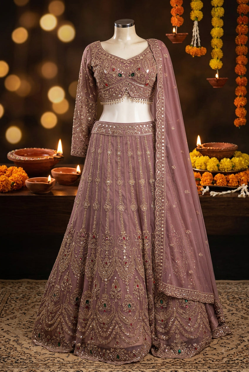 Amethyst - Color B - original supplied photo of embellished lehenga, blouse and dupatta