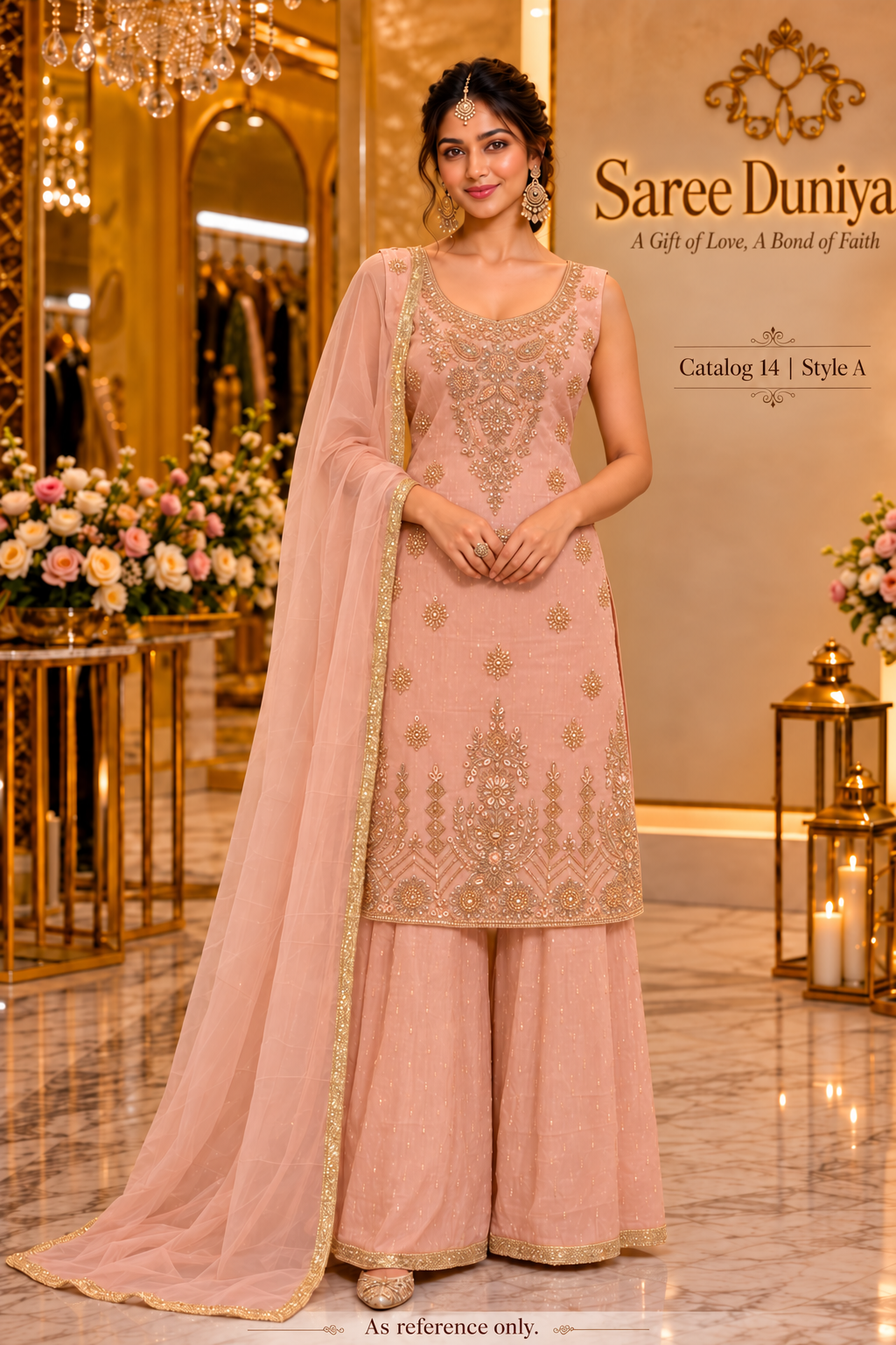 Saree Duniya Catalog 14 - Style A - AI model visualization. As reference only; refer to the original product photo for exact garment details.