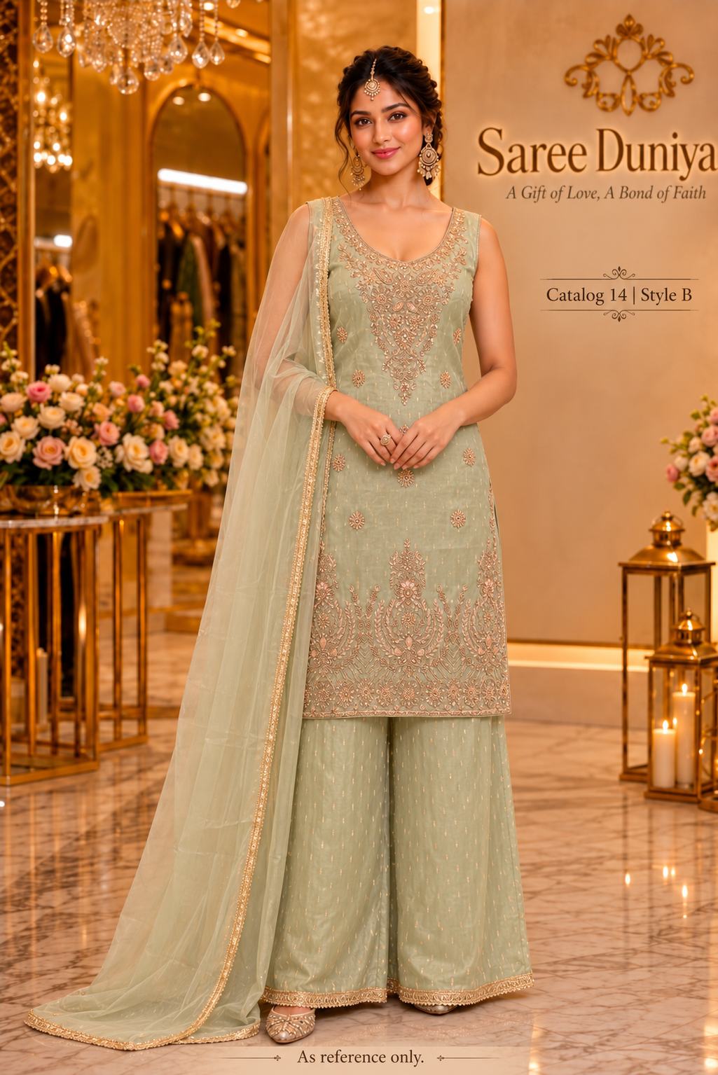 Saree Duniya Catalog 14 - Style B - AI model visualization. As reference only; refer to the original product photo for exact garment details.