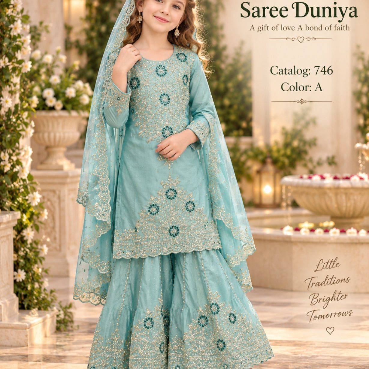 Catalog 746 Color A size 32 light aqua girls salwar kameez on model