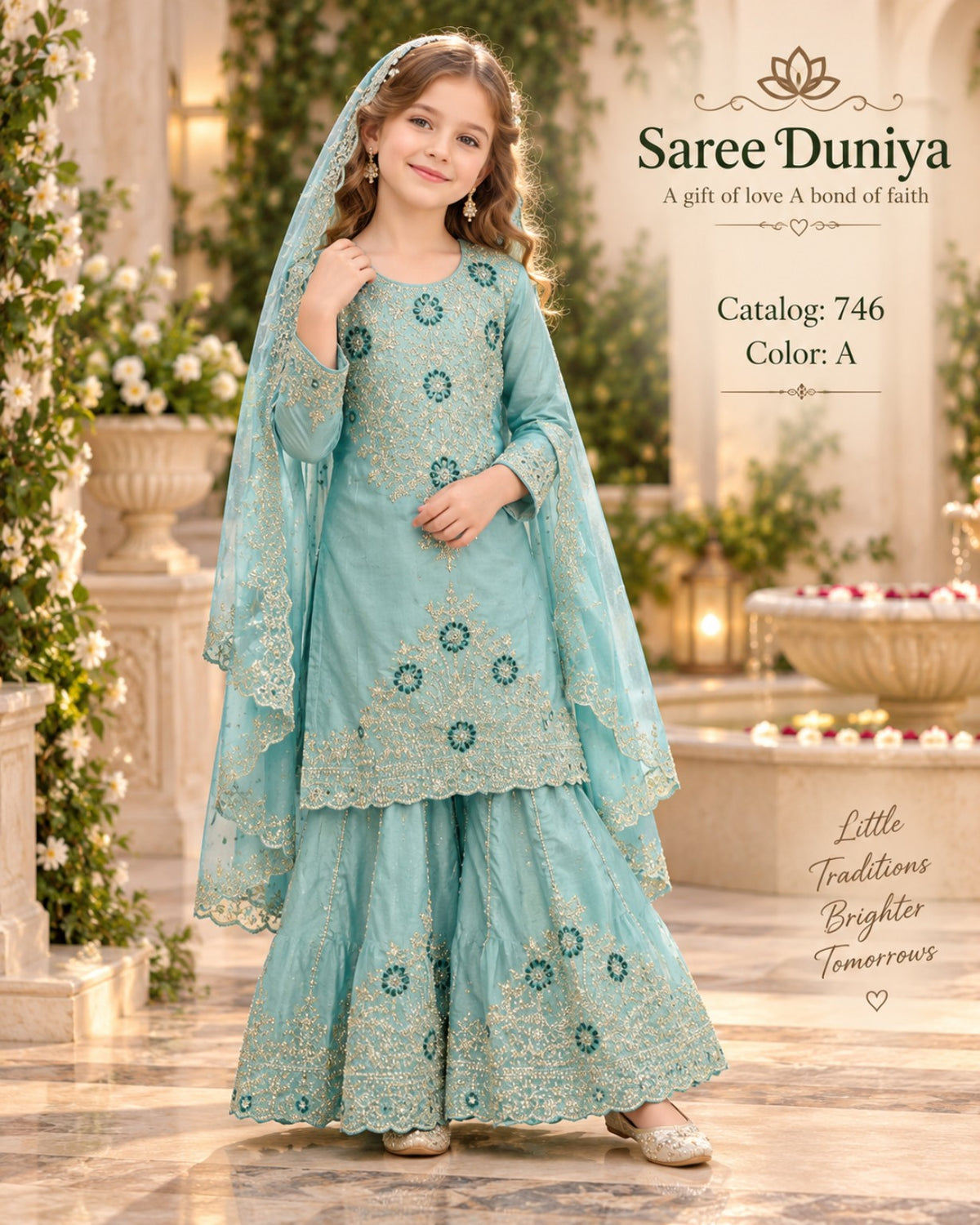 Catalog 746 Color A size 32 light aqua girls salwar kameez on model