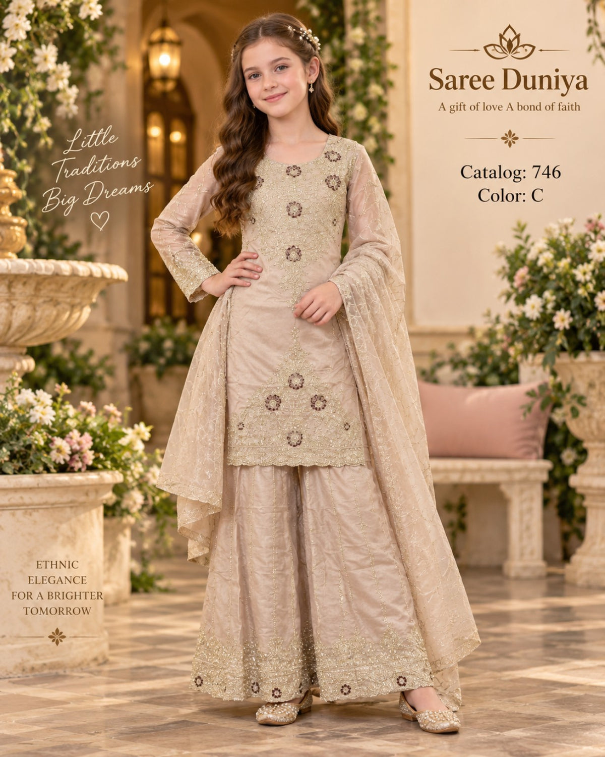 Catalog 746 Color C size 38 champagne beige girls salwar kameez on model