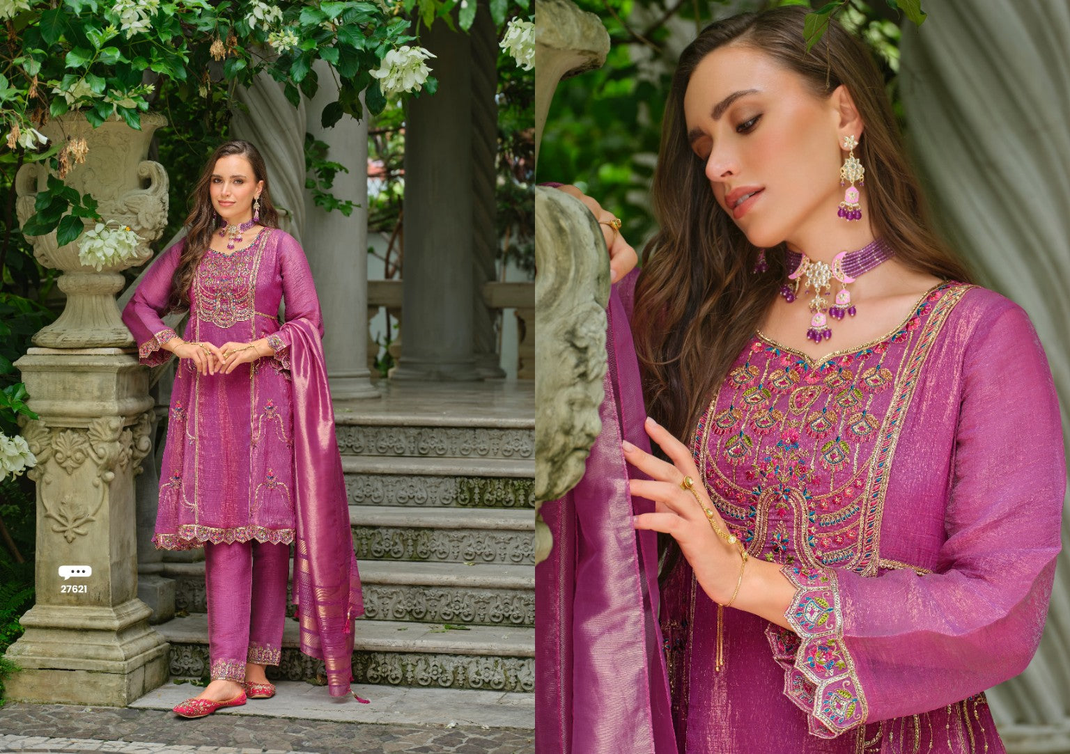 SUHANA style 27621 orchid magenta full stitched designer suit