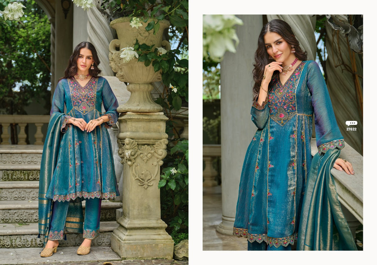 SUHANA style 27622 peacock blue full stitched designer suit
