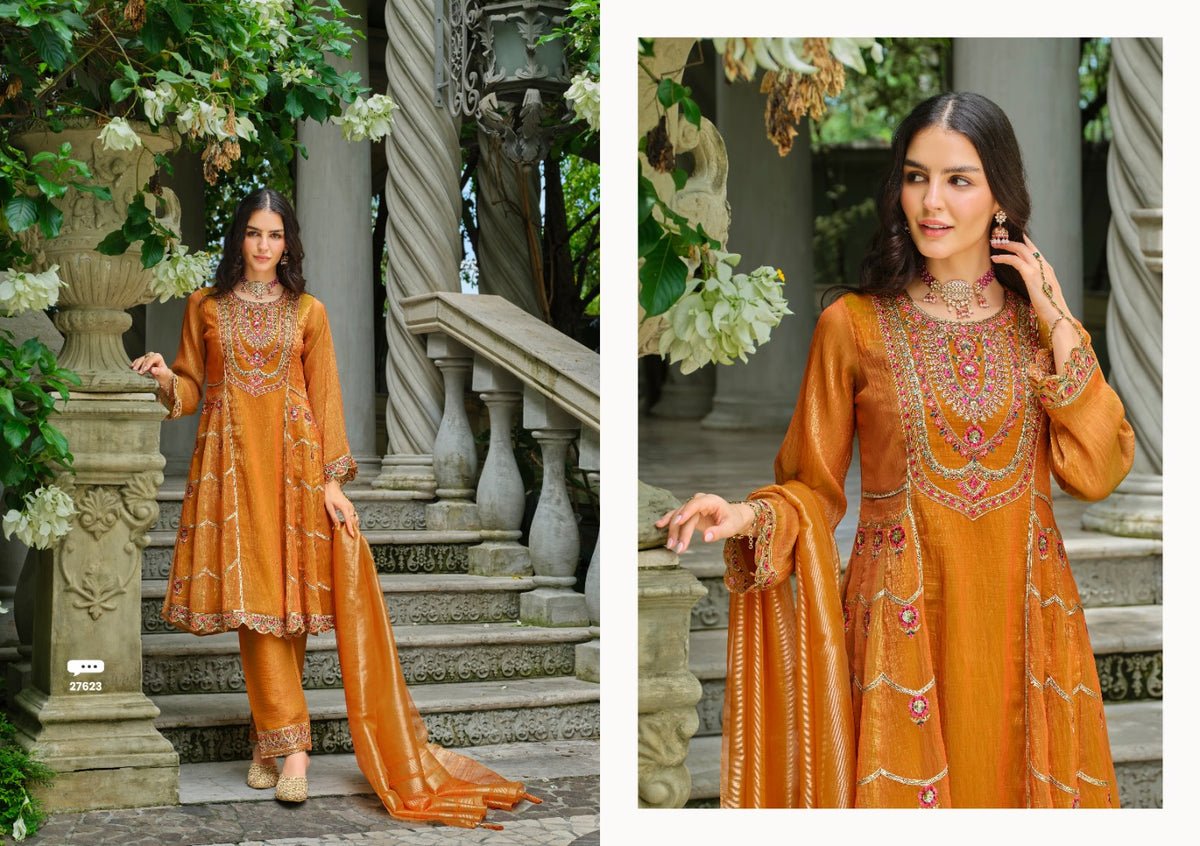 SUHANA style 27623 amber orange full stitched designer suit