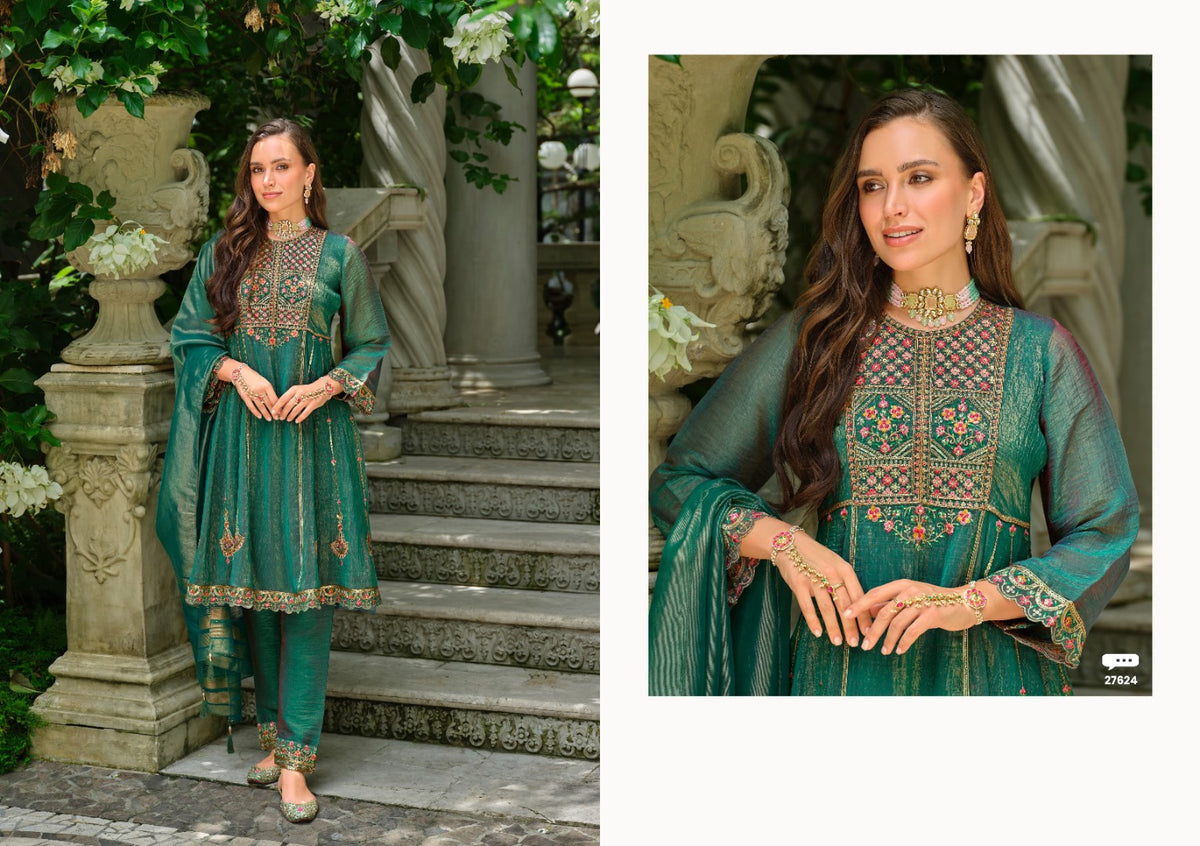 SUHANA style 27624 emerald green full stitched designer suit