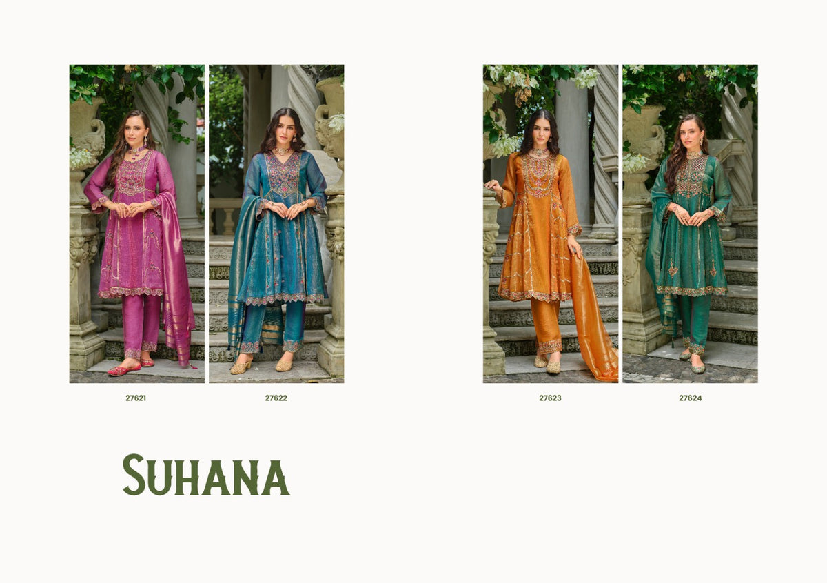 SUHANA full stitched designer suits, styles 27621 to 27624