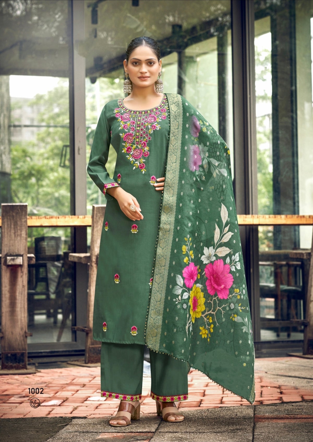 Noora style 1002 Sage Green designer stitched suit, original photo