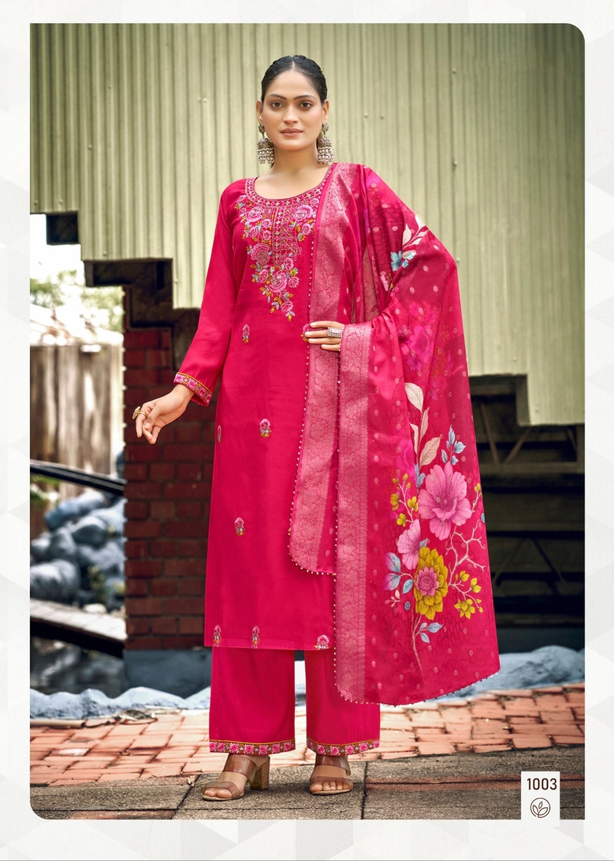 Noora style 1003 Hot Pink designer stitched suit, original photo