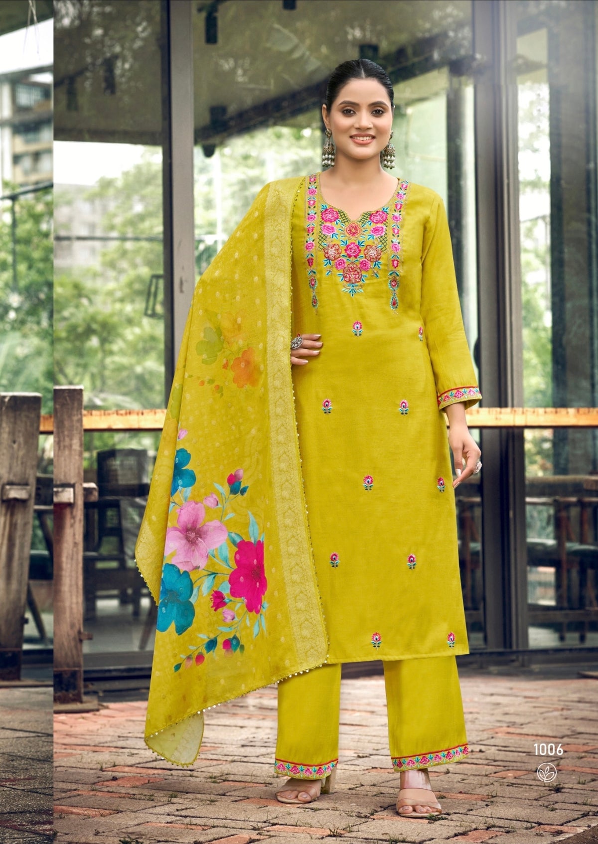 Noora style 1006 Yellow designer stitched suit, original photo