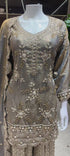 Catalog 1681 Color C original product video - smoky charcoal grey with warm antique-gold metallic highlights embellished designer suit, palazzo pants and dupatta