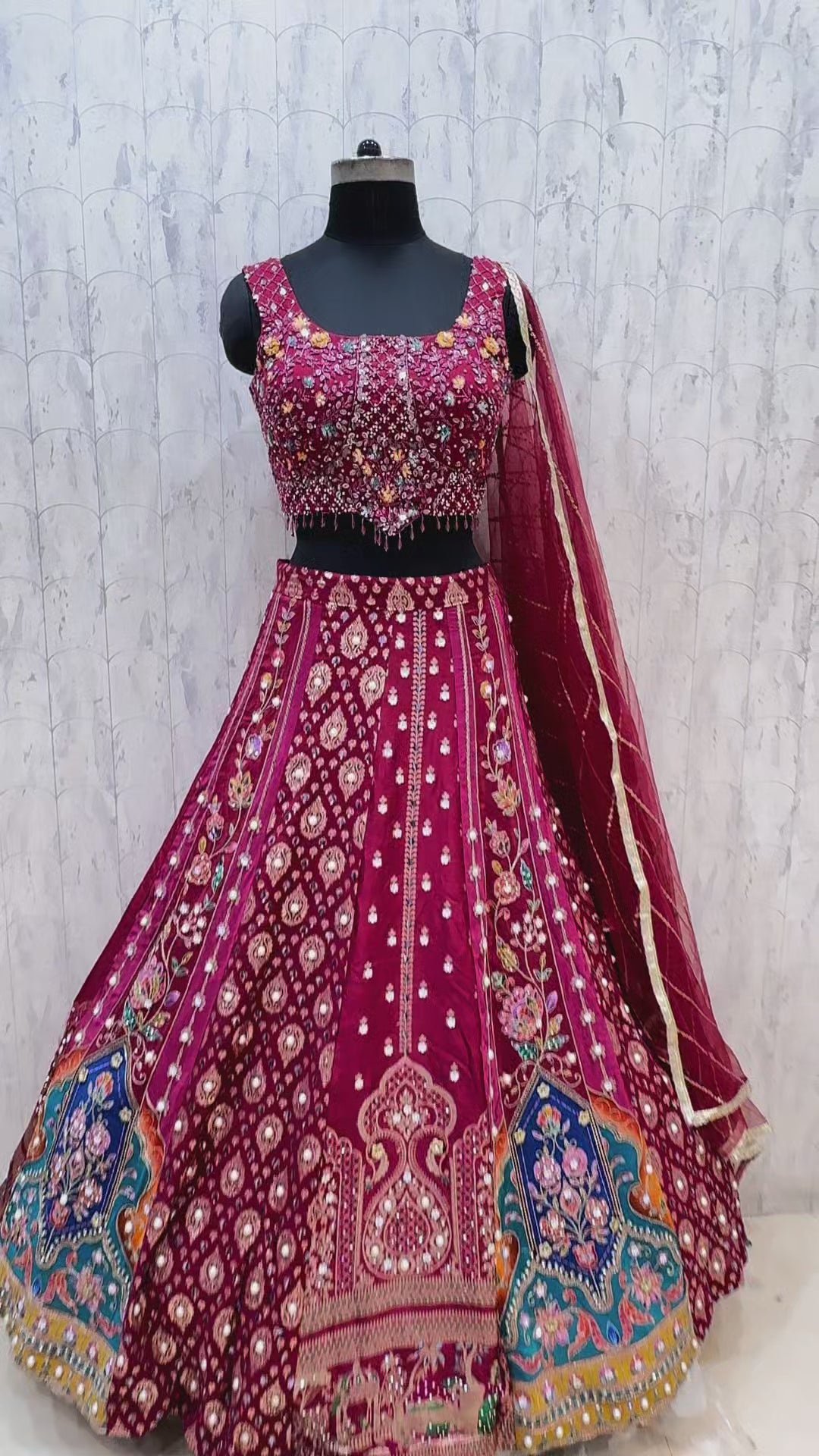Flavor — Color B — Wine Magenta — original product video, embroidered lehenga with sleeveless blouse and matching dupatta