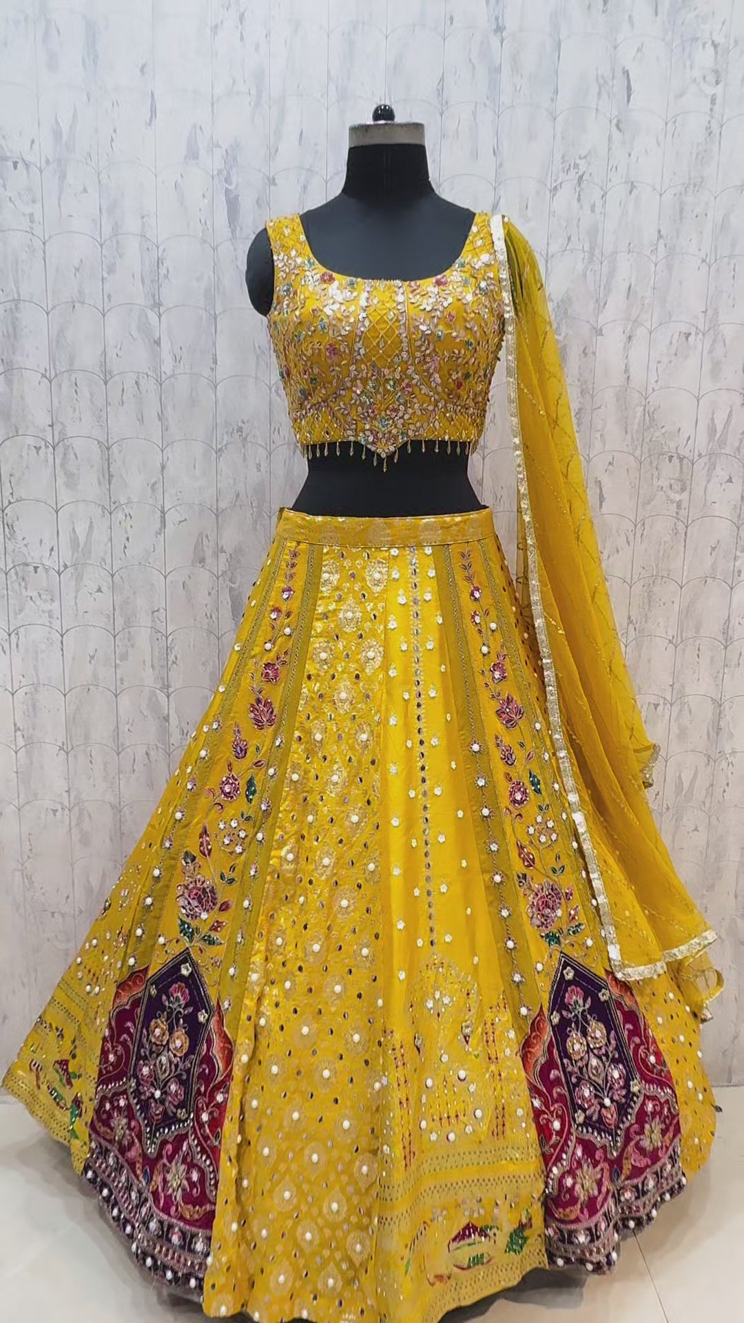 Flavor — Color A — Yellow — original product video, embroidered lehenga with sleeveless blouse and matching dupatta