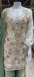 Catalog 1675 Color C original product video - ivory designer suit with medium muted sage-green / sea green with antique golden metallic sheen palazzo and dupatta