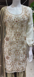 Catalog 1675 Color A original product video - ivory designer suit with antique olive with gray-brown shadows and golden metallic sheen palazzo and dupatta