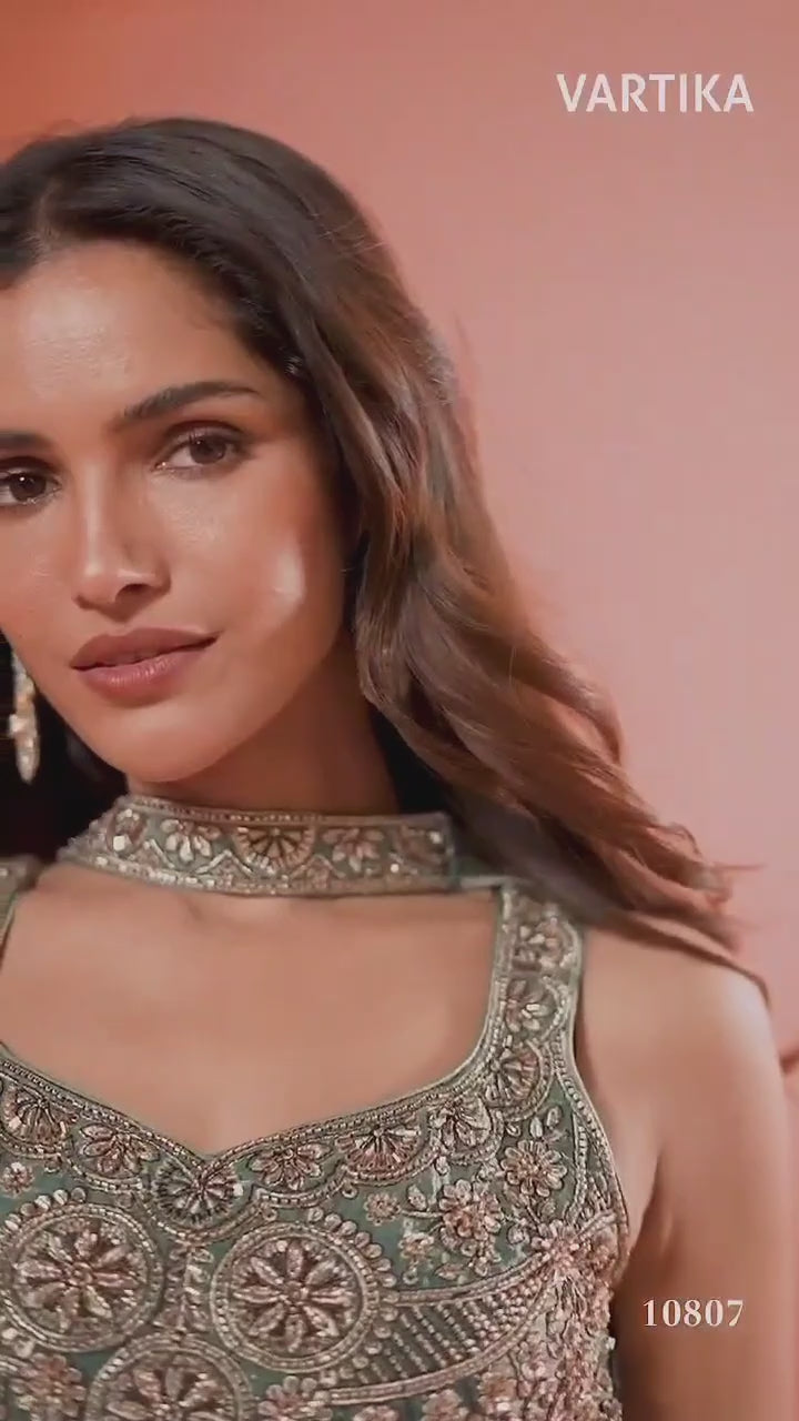 Vartika style 10807, original product video showing the fully stitched sleeveless designer suit