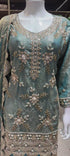 Catalog 1681 Color A original product video - deep muted teal / petrol green-blue with a metallic pale-gold sheen embellished designer suit, palazzo pants and dupatta