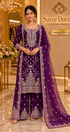Catalog 1293 Style A - Purple designer stitched suit - AI-assisted model styling image