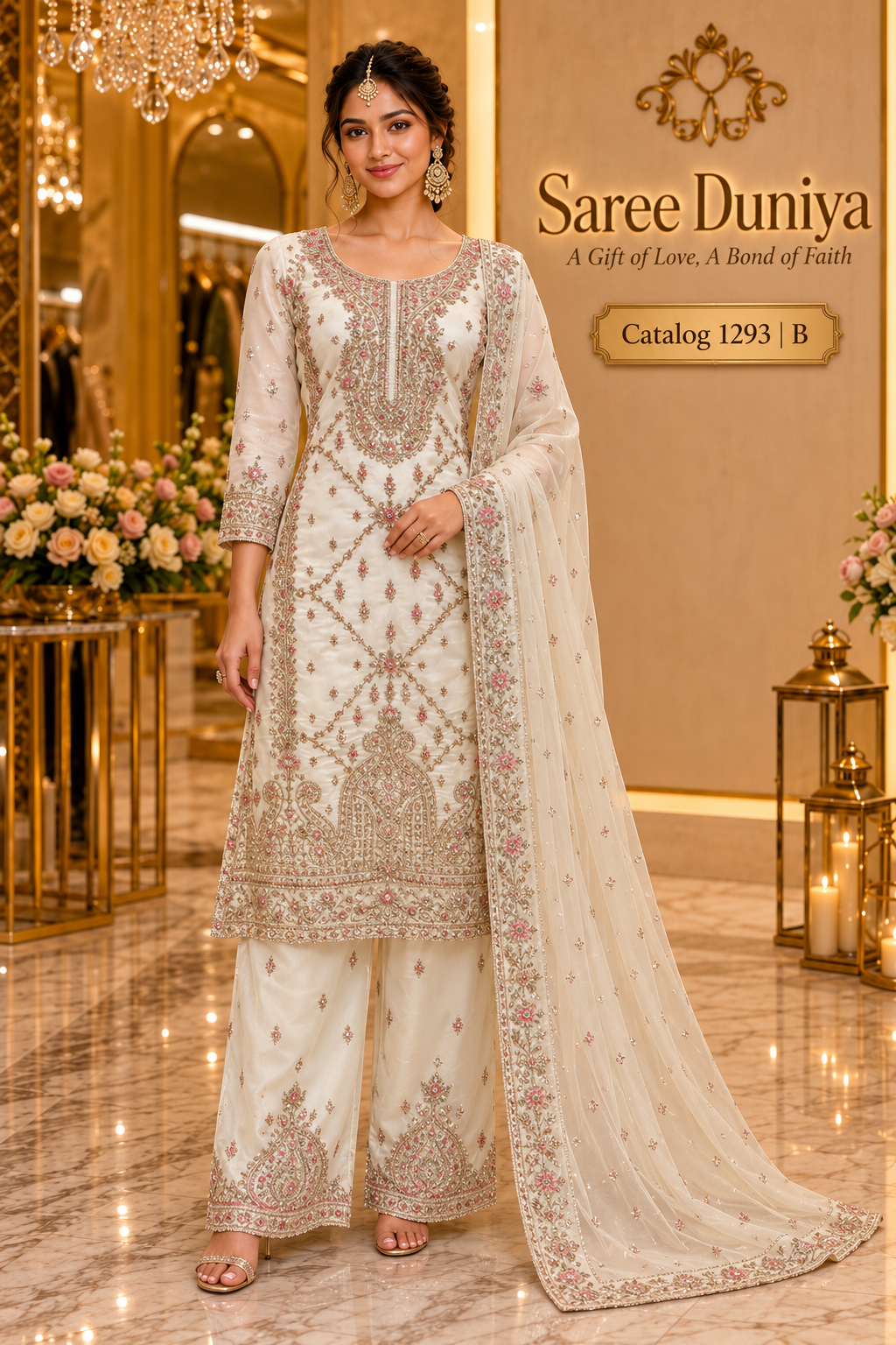 Catalog 1293 Style B - Ivory designer stitched suit - AI-assisted model styling image