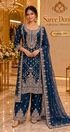 Catalog 1293 Style C - Navy-teal blue designer stitched suit - AI-assisted model styling image