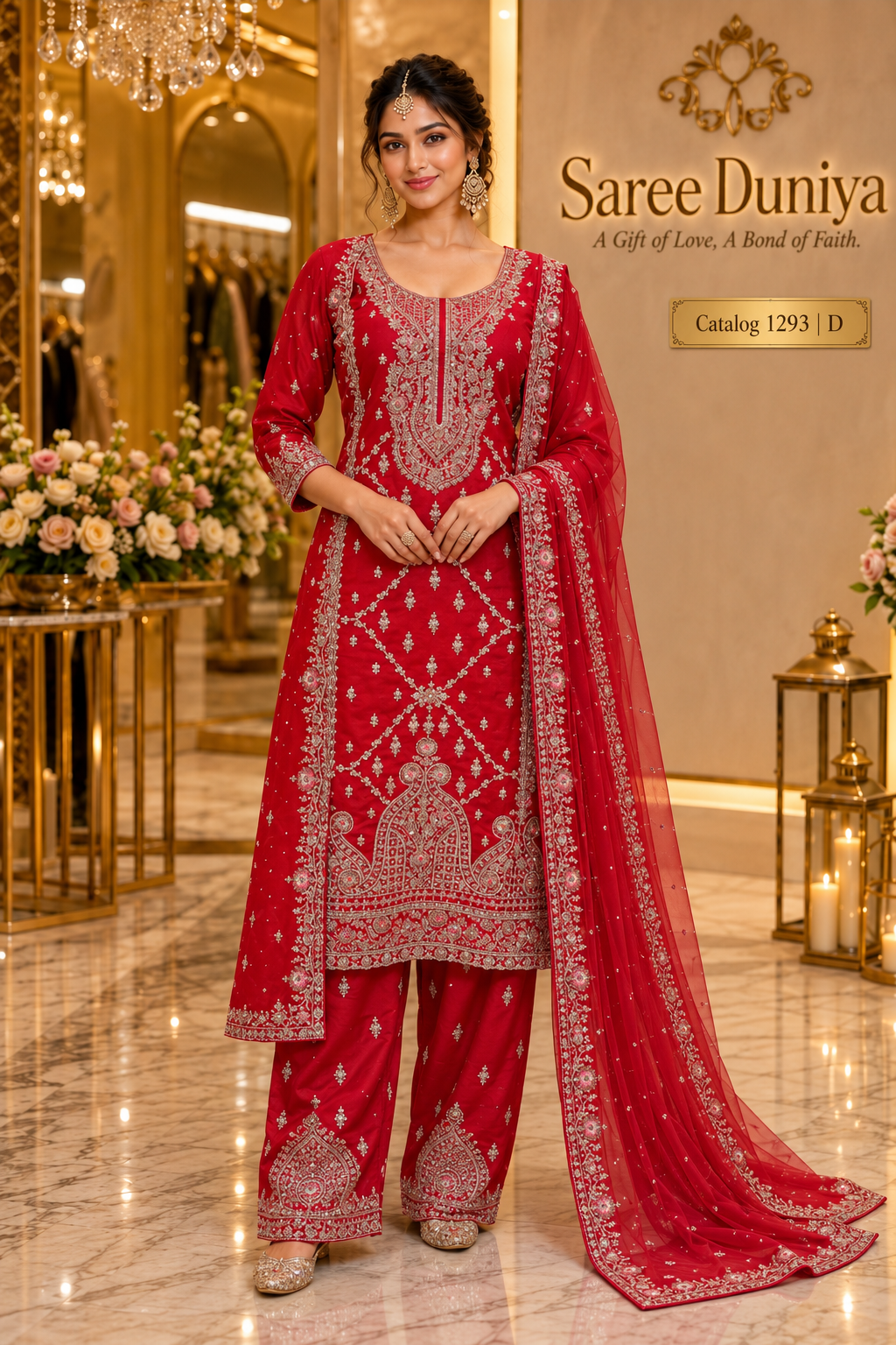 Catalog 1293 Style D - Red designer stitched suit - AI-assisted model styling image