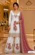 Saree Duniya Catalog 1715 Style D - Ivory suit with magenta florals and dusty rose dupatta - AI-assisted model styling image