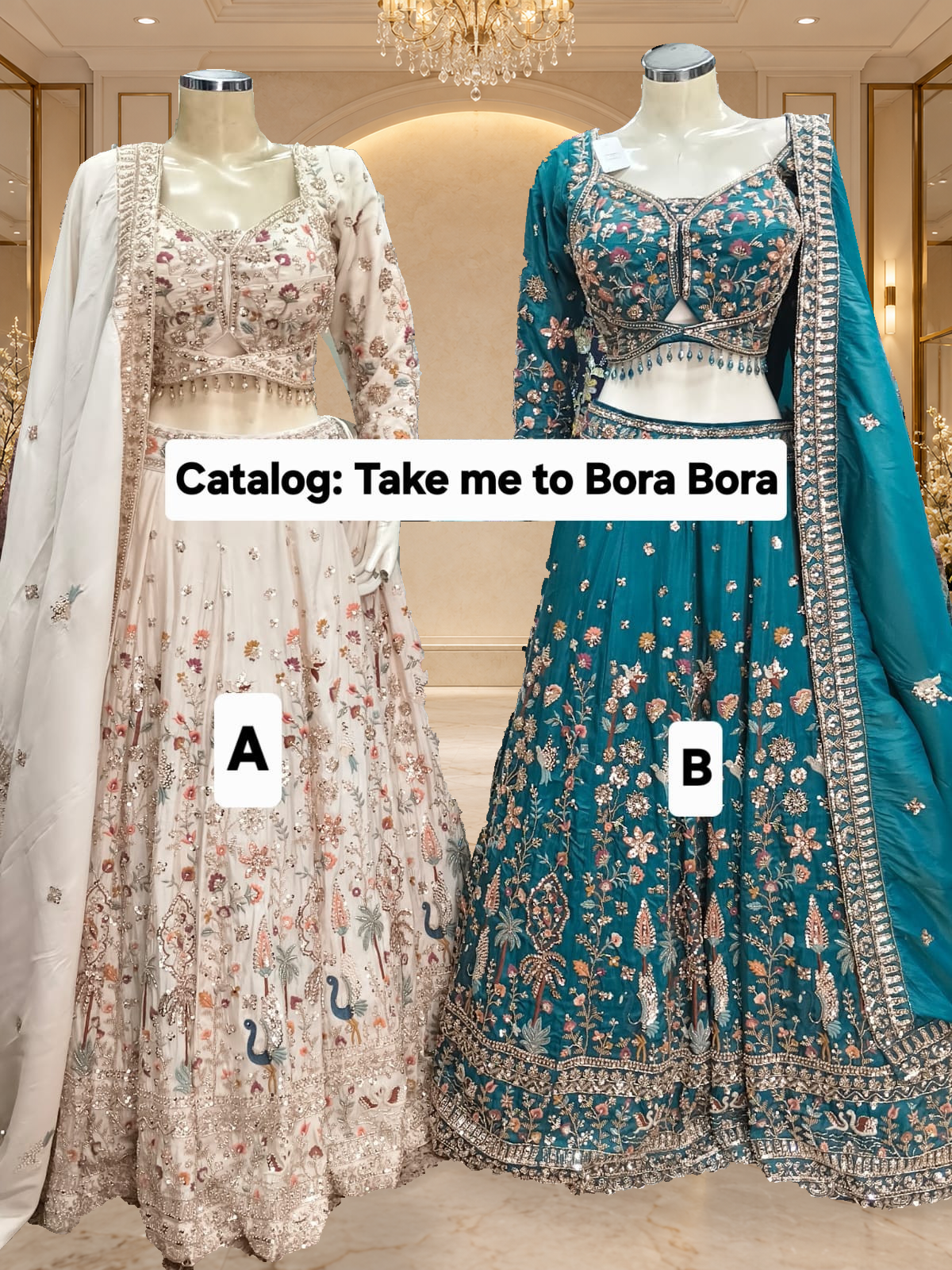 Take me to Bora Bora – Styles A and B, original mannequin photo with elegant boutique background