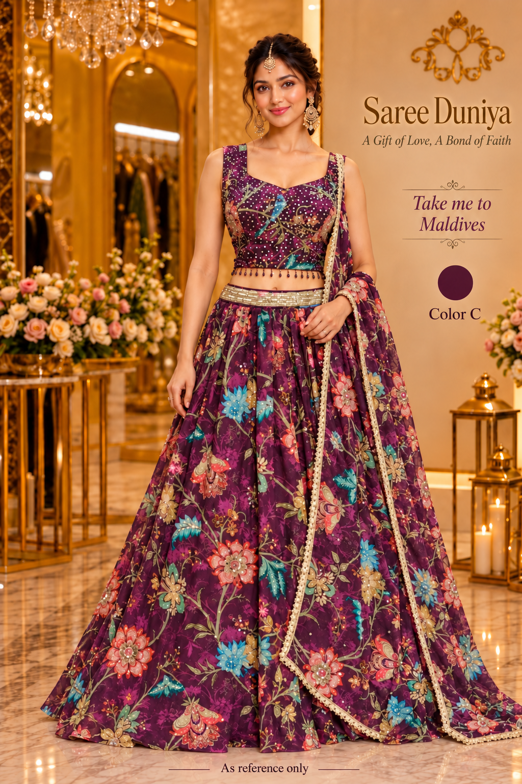 Take me to Maldives color C lehenga on model, as reference only
