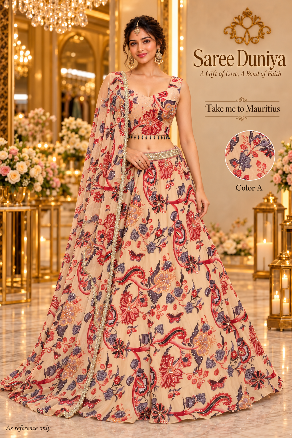 Take me to Mauritius – Color A, Saree Duniya model styling reference
