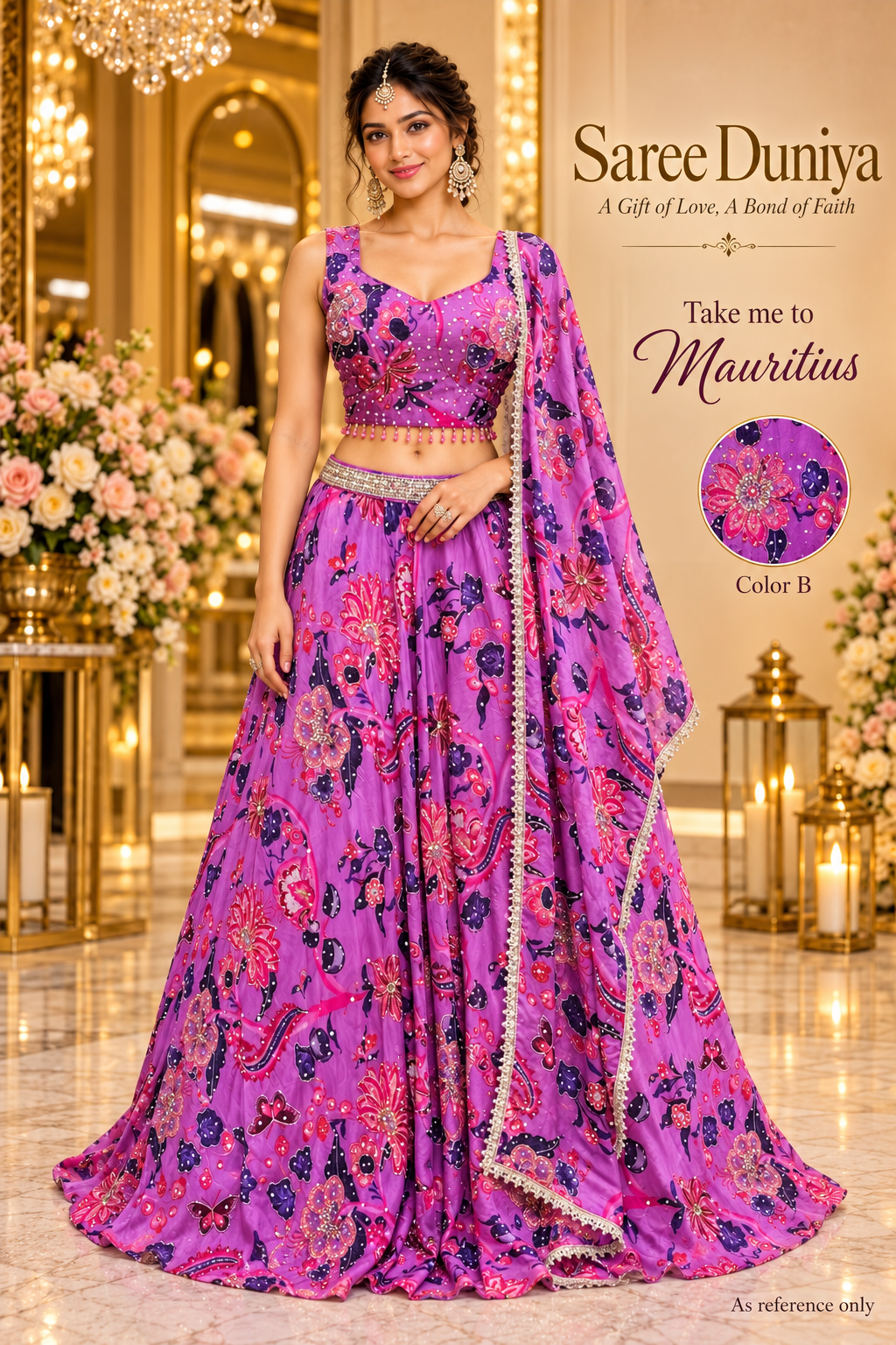 Take me to Mauritius – Color B, Saree Duniya model styling reference